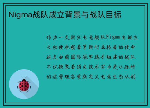 Nigma战队成立背景与战队目标